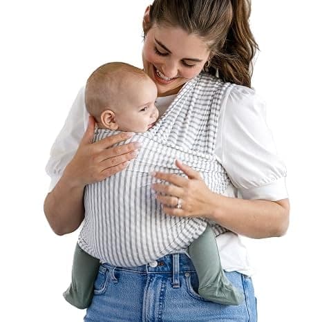 Solly Baby Wrap Carrier, for Newborn to Toddler 8-25 Lbs., Buttery-Soft & Lightweight Fabric, Reduce Crying & Increase Connection, Postpartum Essential, New Mom Gifts, Natural + Grey Stripe 1