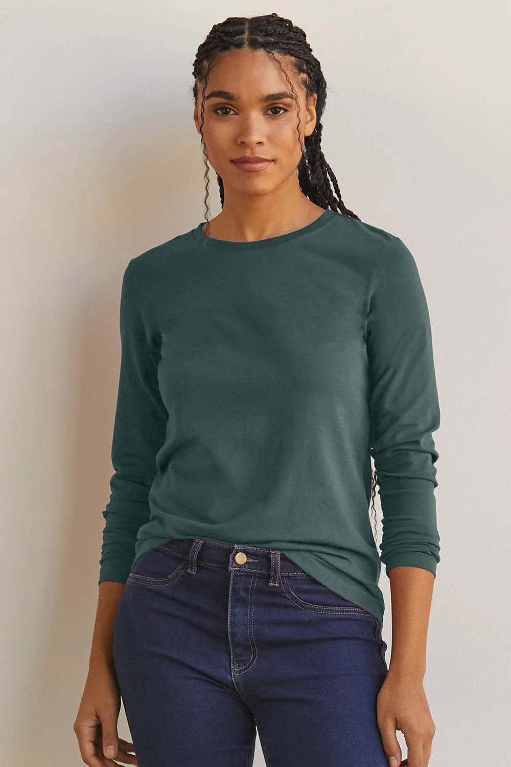 Women's All Cotton Relaxed Long Sleeve Crew Neck T-Shirt