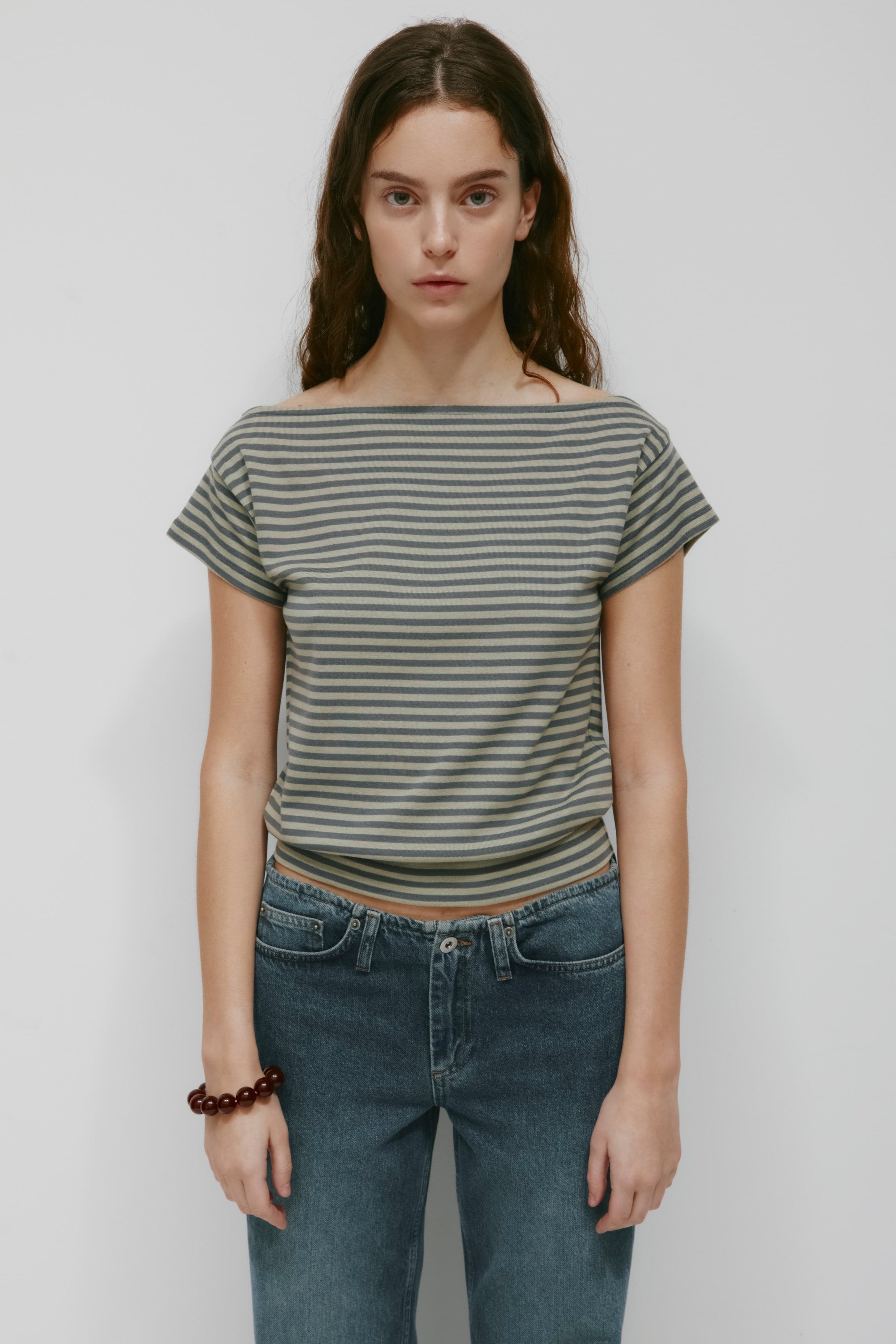 Women's Striped Boatneck Banded Tee