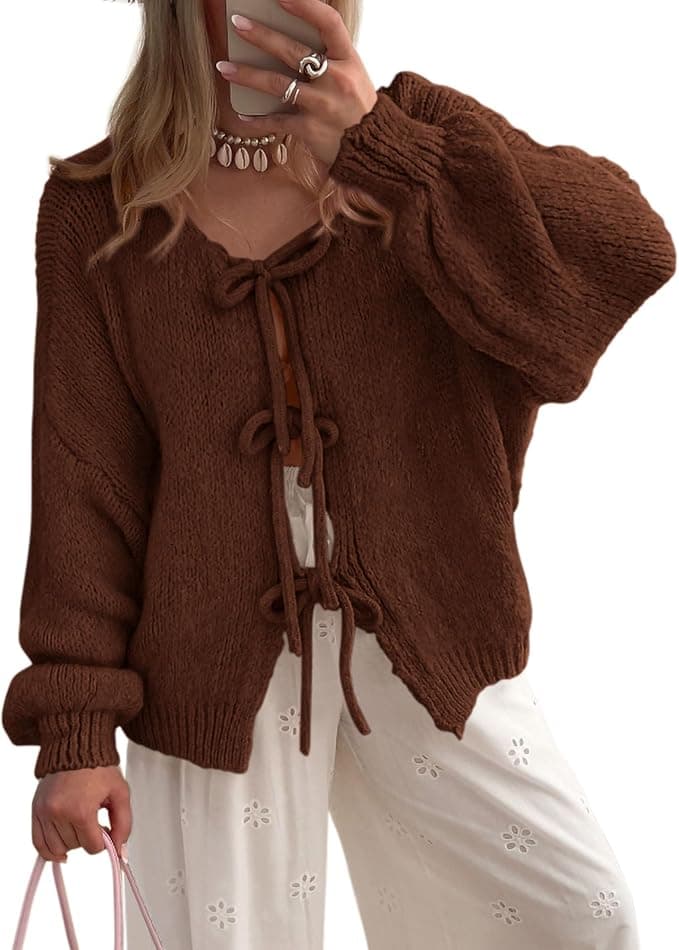 Tie Front Bow Cardigan Sweater 1