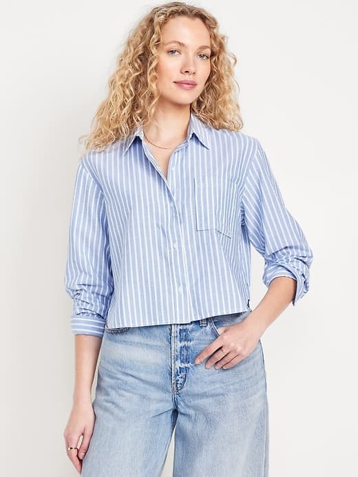Button-Down Oxford Crop Shirt 1
